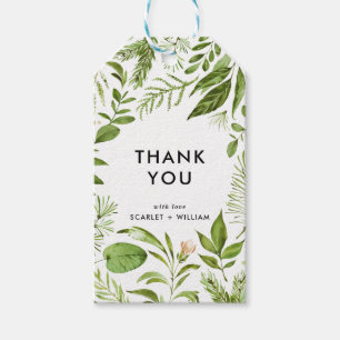 Étiquettes-cadeau Aquarelle Merci de feuillage vert sauvage