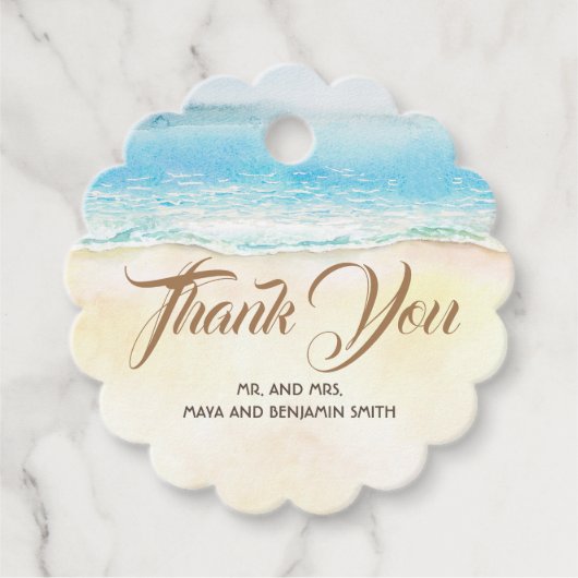 Étiquettes Cadeau Aquarelle Merci de Mariage de mer (Devant)