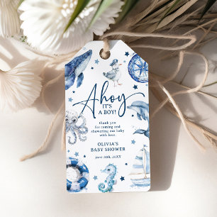 Étiquettes-cadeau Aquarelle mignonne Baby shower de garçon nautique 