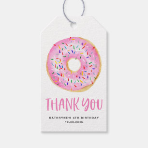 Étiquettes-cadeau Aquarelle mignonne Donut rose Merci d'anniversaire