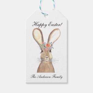 Étiquettes-cadeau Aquarelle mignonne Lapin Lapin Lièvre Pâques Flora