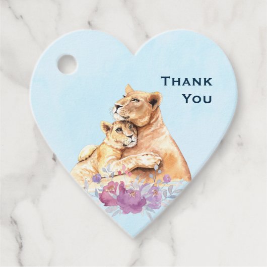Étiquettes Cadeau Aquarelle mignonne Mère Lion & Merci Cub (Devant)