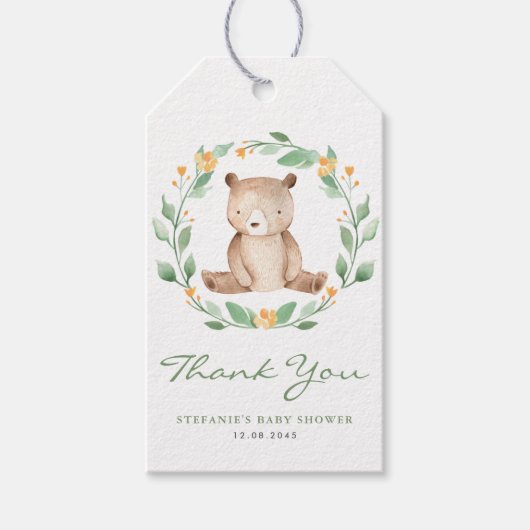 Étiquettes-cadeau Aquarelle mignonne Ours de Bébé Verdure Wreath Ann (Devant)