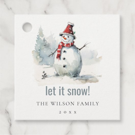 Étiquettes Cadeau Aquarelle mignonne Snowman Laisser neiger Noël (Devant)
