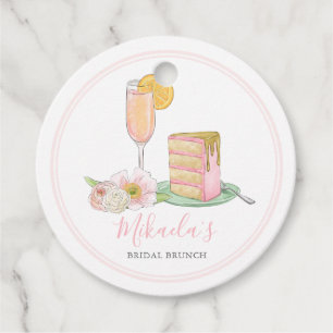 Étiquettes Cadeau Aquarelle Mimosa et gâteau goutte Brunch nuptial