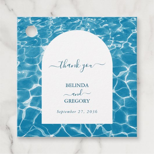 Étiquettes Cadeau Aquarelle moderne Blue Ocean Beach Mariage (Devant)