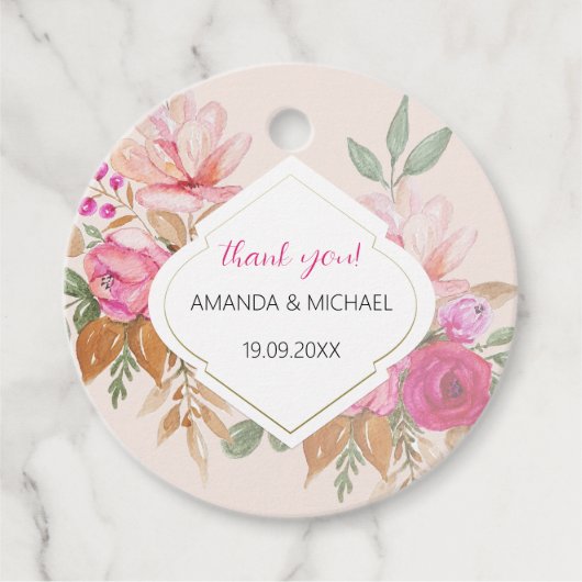 Étiquettes Cadeau Aquarelle moderne Boho arrangement floral (Devant)