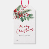 Étiquettes-cadeau Aquarelle moderne Floral Joyeux Noël (Devant)