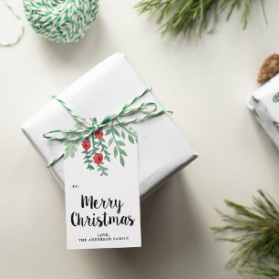Étiquettes-cadeau Aquarelle moderne Holly Joyeux Noël