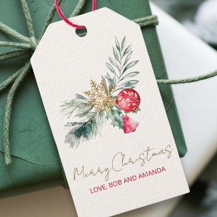 Étiquettes-cadeau Aquarelle moderne Nom du feuillage Joyeux Noël