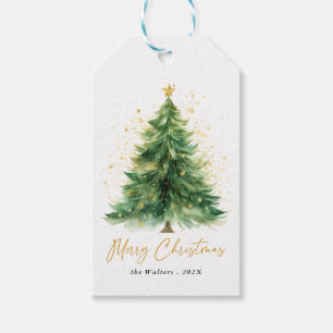Étiquettes-cadeau Aquarelle moderne sapin de Noël