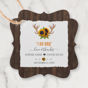 Étiquettes Cadeau Aquarelle moderne Sunflowers Antlers Wood I DO BBQ