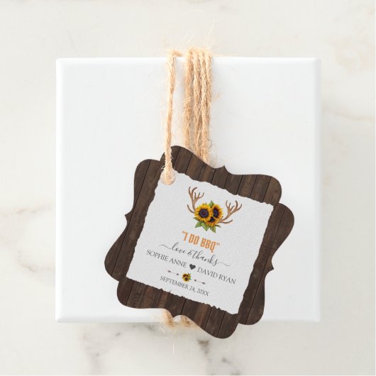 Étiquettes Cadeau Aquarelle moderne Sunflowers Antlers Wood I DO BBQ (En situation)
