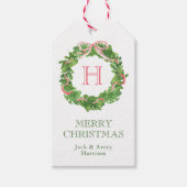 Étiquettes-cadeau Aquarelle Monogramme de Noël à bille (Devant)