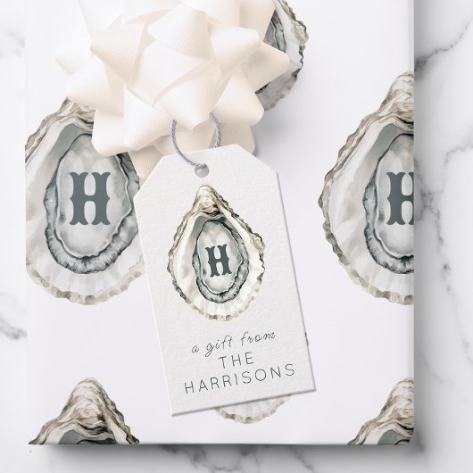 Étiquettes-cadeau Aquarelle Monogramme Huître côtière