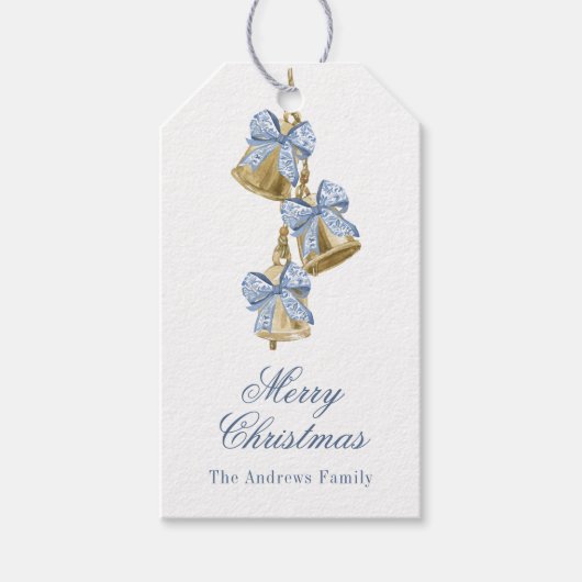 Étiquettes-cadeau Aquarelle Noël bleu Chinoiserie Bow Bells (Devant)