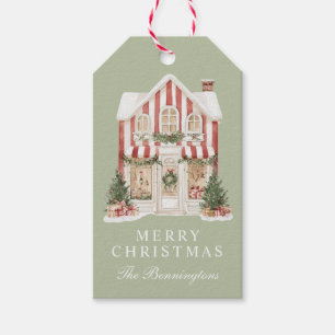 Étiquettes-cadeau Aquarelle Noël Boutique Personnalisée à rayures