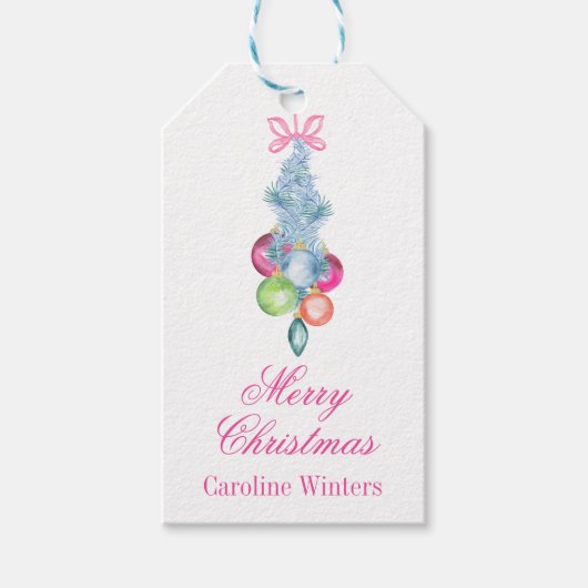 Étiquettes-cadeau Aquarelle Noël Coloré Tinsel & Baubles (Devant)