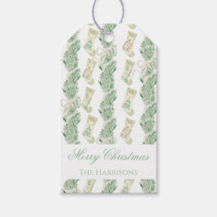 Étiquettes-cadeau Aquarelle Noël Garland Bedford Stockings