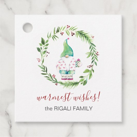 Étiquettes Cadeau Aquarelle Noël Gnome (Devant)