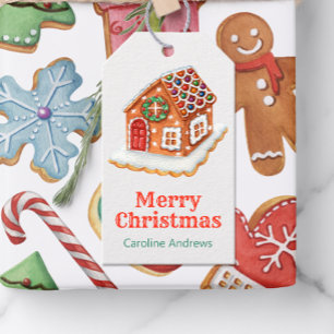 Étiquettes-cadeau Aquarelle Noël pain d'épices Maison Cookies