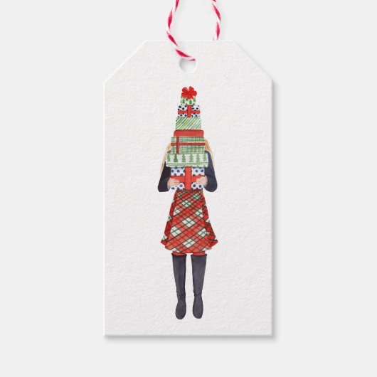 Étiquettes-cadeau Aquarelle Noël Shopping Mode Fille (Devant)