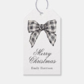 Étiquettes-cadeau Aquarelle noir et blanc Buffalo Plaid Bow (Devant)