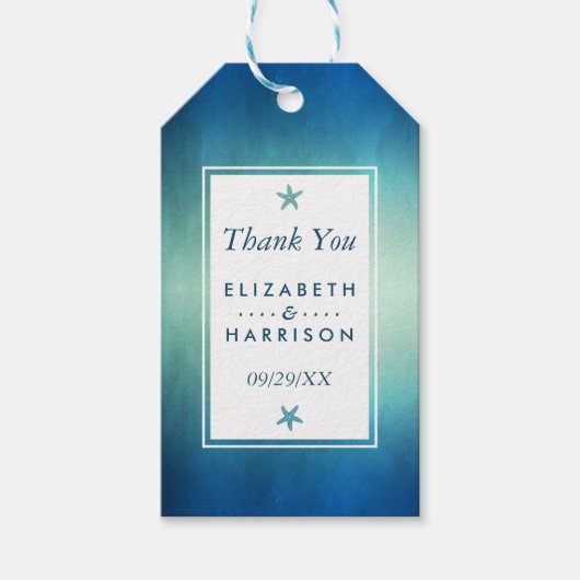 Étiquettes-cadeau Aquarelle Océan Starfish Beach Merci de mariage (Devant)
