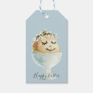 Étiquettes-cadeau Aquarelle Oeuf souriant en Coupe Pâques