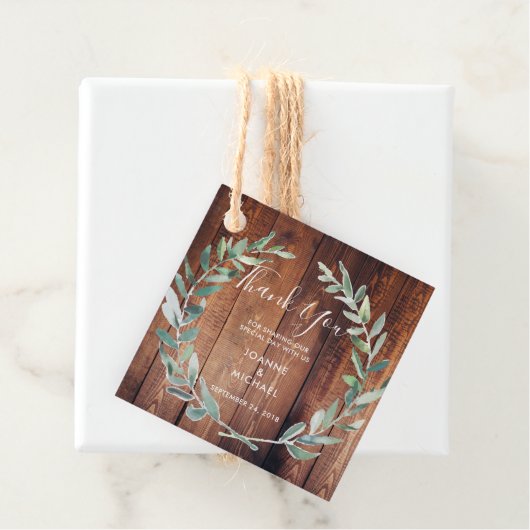 Étiquettes Cadeau Aquarelle olivier feuille bois Mariage Merci (En situation)