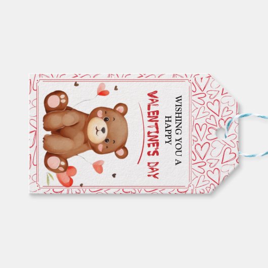 Étiquettes-cadeau Aquarelle Ours Saint Valentin (Devant (Horizontal))