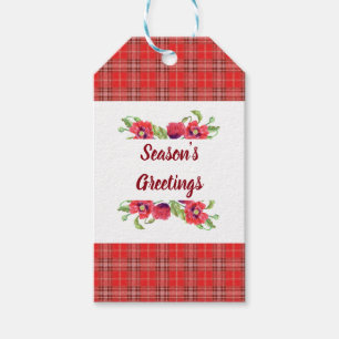 Étiquettes-cadeau Aquarelle Papillons rouges Bonnes Fêtes florales