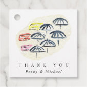 Étiquettes Cadeau Aquarelle Parapluies Merci de plage (Devant)