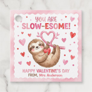 Étiquettes Cadeau Aquarelle Paresseux Cœur Rose Mignon Saint Valenti