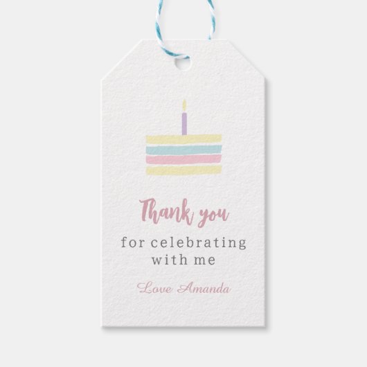 Étiquettes-cadeau Aquarelle pastel boho cake Anniversaire Merci (Devant)