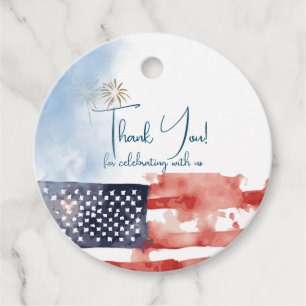 Étiquettes Cadeau Aquarelle patriotique Drapeau américain et Feux d'
