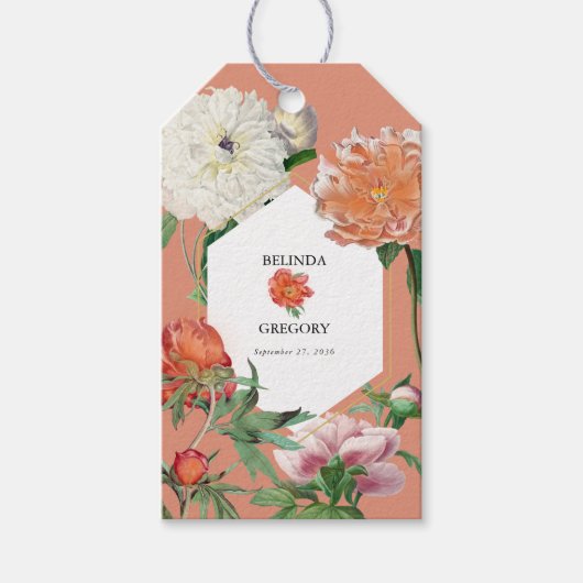 Étiquettes-cadeau Aquarelle Peach Pink Peonies Mariage (Devant)