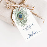 Étiquettes-cadeau Aquarelle Peacock Feather Display Douche<br><div class="desc">Nos étiquettes de douche nuptiale en plume d'aquarelle Peacock sont vierges pour inclure avec vos invitations lors de la planification d'un cadeau non emballé "douche d'affichage". Les étiquettes comportent une plume de paon unique dans des aquarelles douces, dérigeant du haut de l'étiquette, avec "un cadeau de" et une ligne blanche...</div>