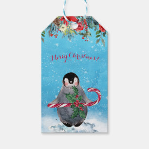Étiquettes-cadeau Aquarelle Penguin Joyeux Noël