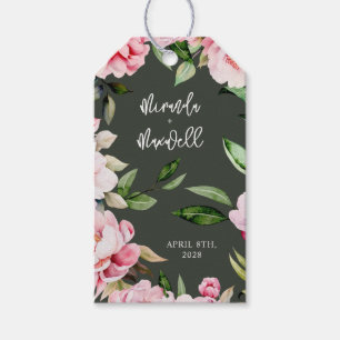 Étiquettes-cadeau Aquarelle Peony Magnolia Mariage Vert foncé