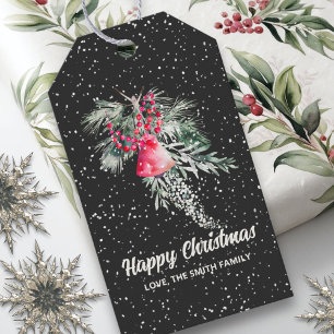 Étiquettes-cadeau Aquarelle personnalisée Feuilles d'hiver Joyeux No