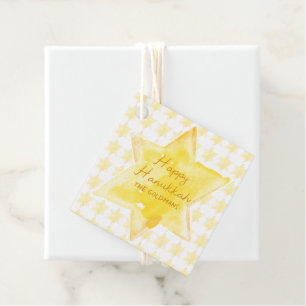 Étiquettes Cadeau Aquarelle personnalisée Jewish Star Hanoukka