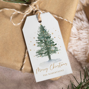 Étiquettes-cadeau Aquarelle personnalisée Pine Tree Noël