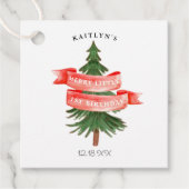 Étiquettes Cadeau Aquarelle Pine Arbre Joyeux Petit Anniversaire (Devant)