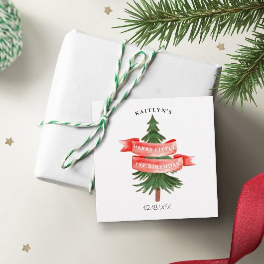 Étiquettes Cadeau Aquarelle Pine Arbre Joyeux Petit Anniversaire