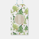 Étiquettes-cadeau Aquarelle Pine Arbres Moderne Rustique Monogramme (Devant)