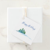 Étiquettes Cadeau Aquarelle Pine Arbres Snowscape (En situation)