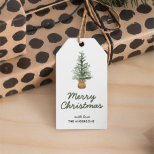 Étiquettes-cadeau Aquarelle Pine sapin de Noël Simple Holiday