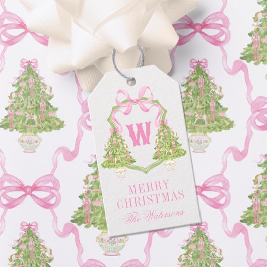 Étiquettes-cadeau Aquarelle Pink Nutcracker Monogram Crest