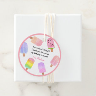 Étiquettes Cadeau Aquarelle Popsicle Rose Girl Anniversaire